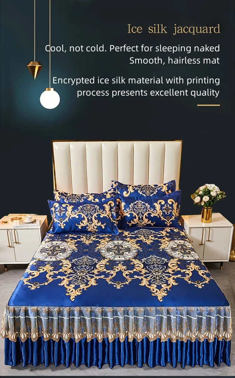 Набор из 2 или 3 шт. жаккардовых накидок на кровать с наволочками, кружевной каймой, цветочным узором, мягкий, комфортный, моющийся в машине, из полиэстера, современный стиль, ткань с ткацким переплетением, 120 г, варианты размеров одинарный и двуспальный, детали 3