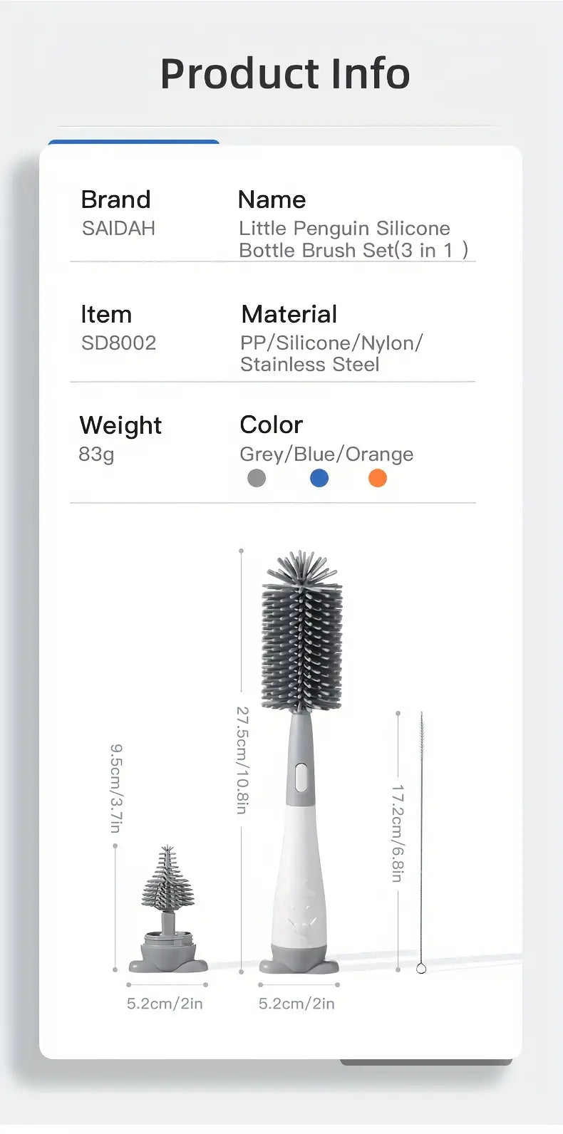 набор силиконовых щеток для бутылочек penguin, щетка для соски, трубочка, щетка для бутылок, очиститель для чашек, набор щеток для чистки бутылок, детали 11