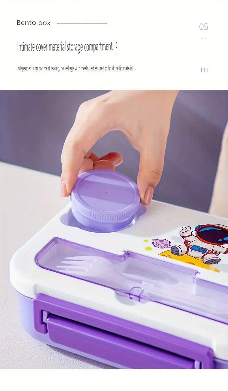 1 dona 44 oz yorqin tushlik qutisi, sous idishlari, asboblar bilan, oqmas, mikroto'lqinli pechda xavfsiz, idish-tovoq yuvish mashinasiga mos pp material, maktab, lager, pikniklar uchun qiziqarli multfilm dizaynlari bilan, tushlik aksessuarlar tafsilotlari 4