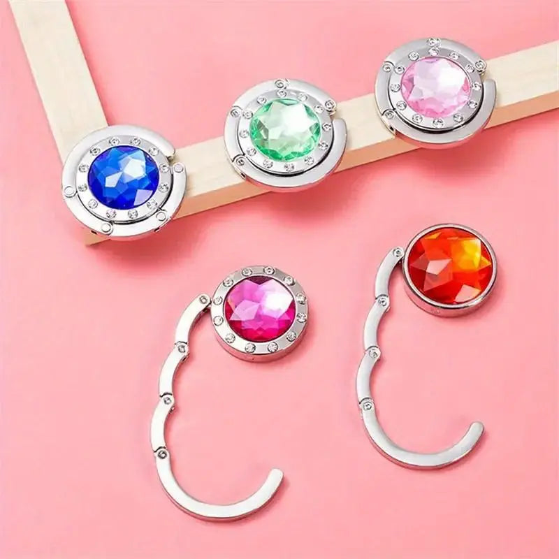 [1pc Portable Folding Bag Hook] Vintage Style Zinc Alloy Portable Folding Bag Hooks with Rhinestone, Elegant Handbag Hangers for Women, with Indoor Tabletop Purse Storage Organizer for Ideal Christmas Gift details 4