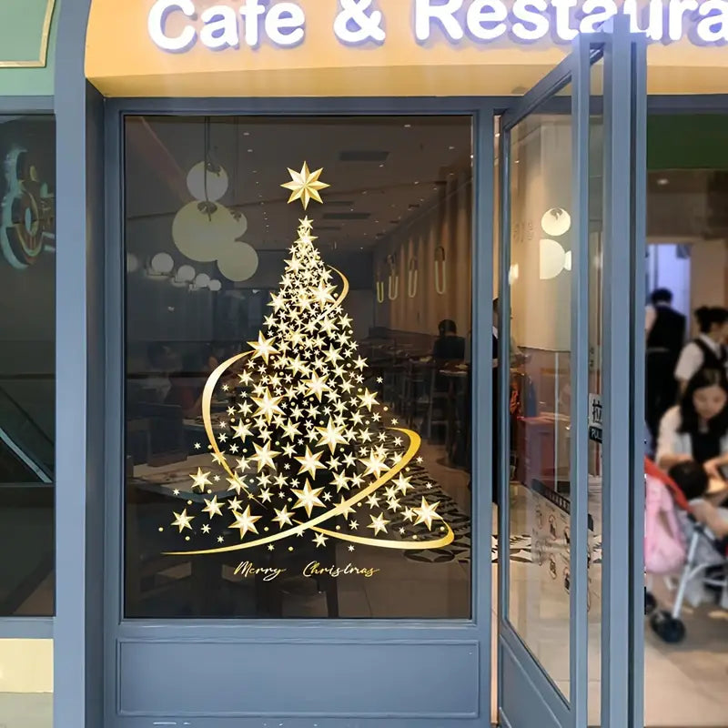 sparkling golden christmas tree window clings stick reusable holiday decals for glass doors and walls vintage style home decor details 2