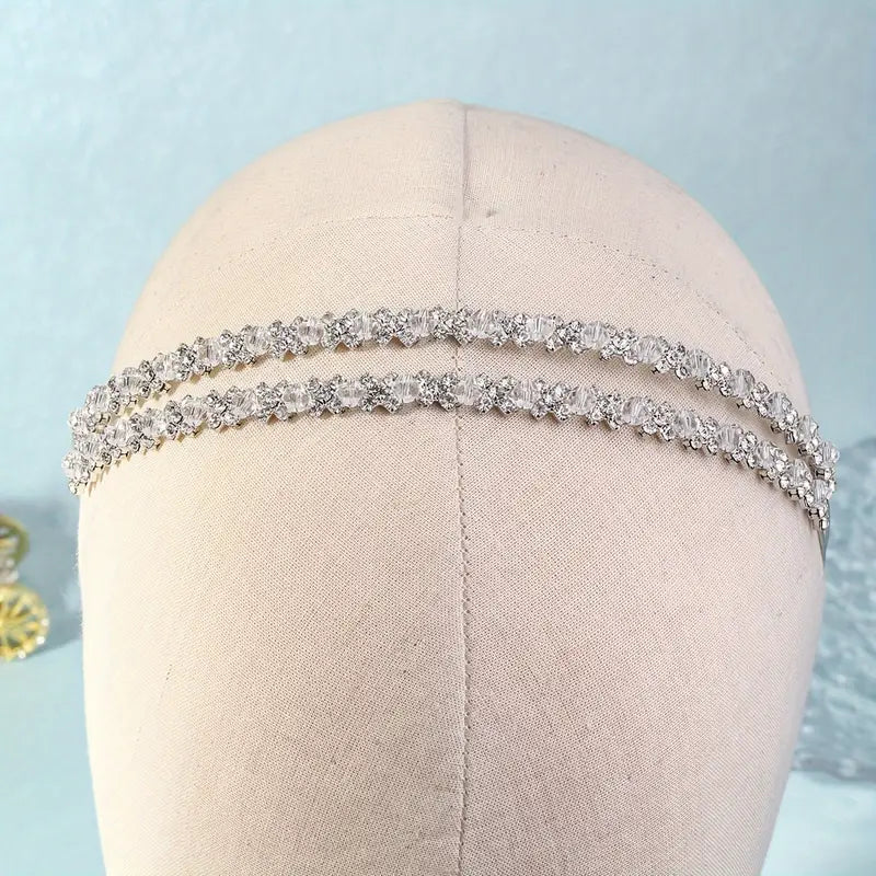elegant double layer   bridal headband handcrafted   for weddings   details 0