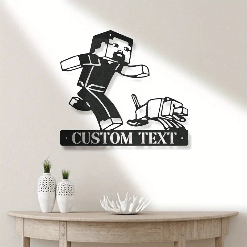 customizable black metal wall art personalized gaming character cutout plaque for home office garden patio decor metal housewarming gift details 4