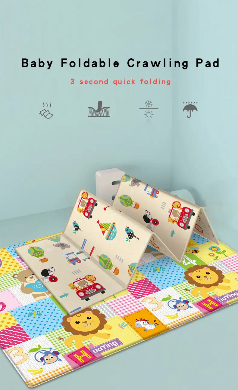 1pc pe crawling mat foldable play mat for kids non slip   1cm thickness indoor nursery mat with animal design   details 0
