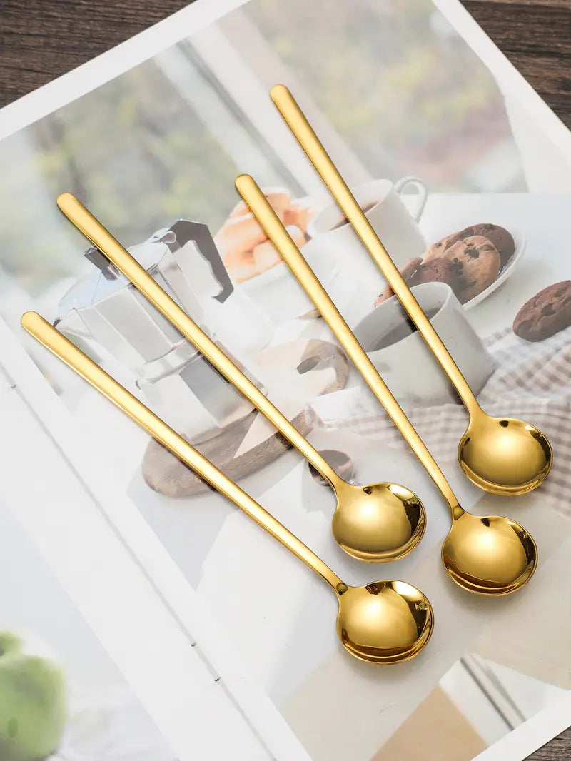 elegant 4pcs set of 6 85 stainless steel coffee espresso spoons long handle for easy stirring iced tea beverages details 2