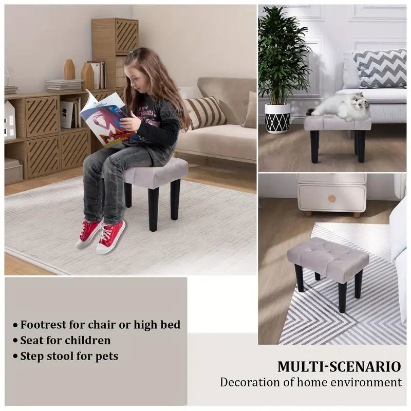 1pc small footstool ottoman   footrest ottoman with wood legs sofa footrest extra seating for living room entryway office details 1
