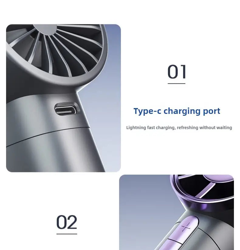 portativ qo‘l fan, tezlikni sozlash mumkin turbo 3000mAh qayta zaryadlanadigan batareya, alyuminiy va plastmassadan tayyorlangan, LED displey, 9000rpm yuqori tezlik, shovqinsiz havo oqimi, USB zaryadlash, ichki va tashqi foydalanish uchun ideal, sayohat uchun mo‘ljallangan, tafsilotlar 4