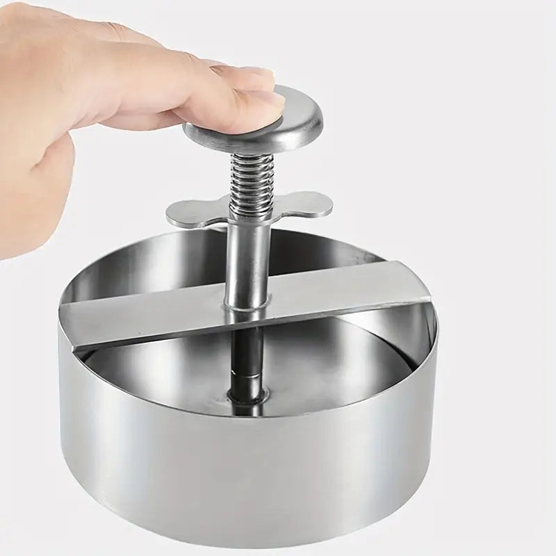 1set stainless steel hamburger meat press round push type meat press household meat patty press for making beef vegetables and cooking kitchen accessories details 8