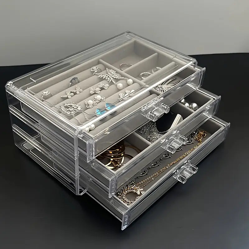   organizer box dustproof anti oxidation storage for rings earrings necklaces transparent drawer design perfect gift for women on christmas birthdays valentines day details 7