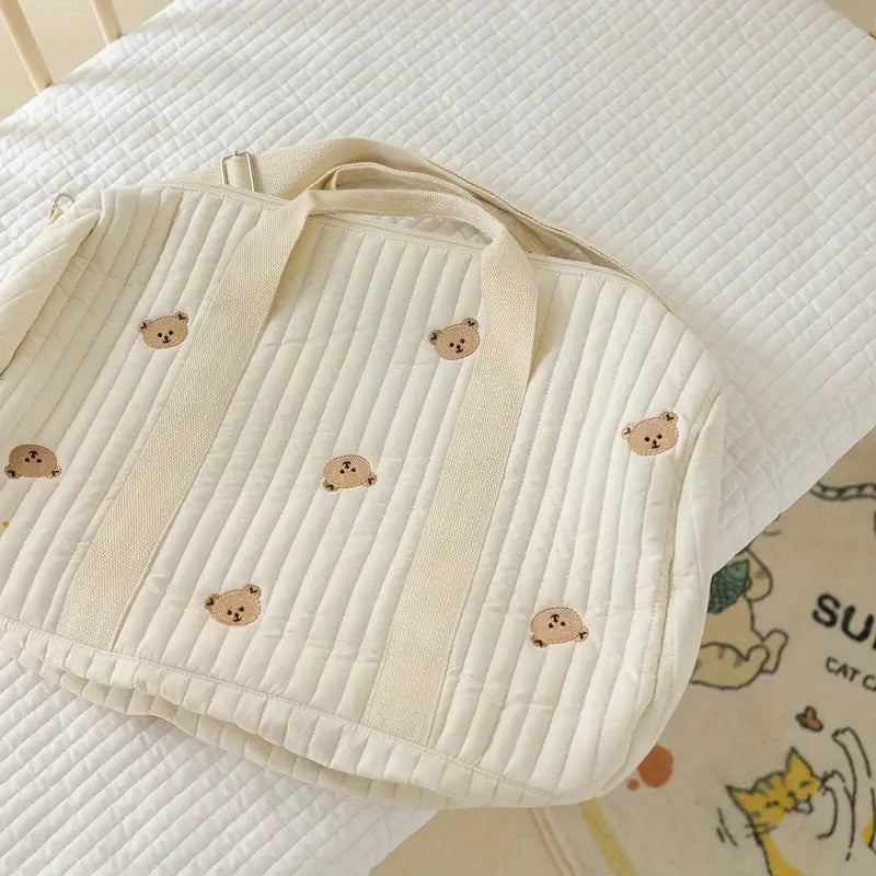 trendy embroidered animal print diaper bag lightweight travel storage tote for moms details 4