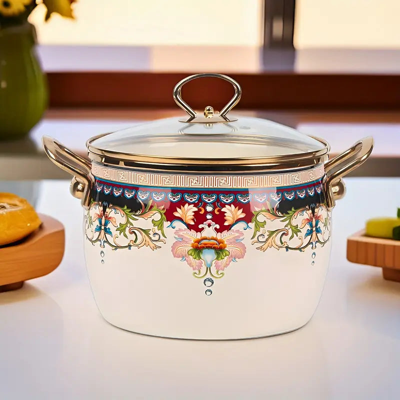 эмалированная кастрюля с стеклянной крышкой, двойная ручка, антипригарная, пригодна для посудомоечной машины, посуда для супа, пасты, детали 6