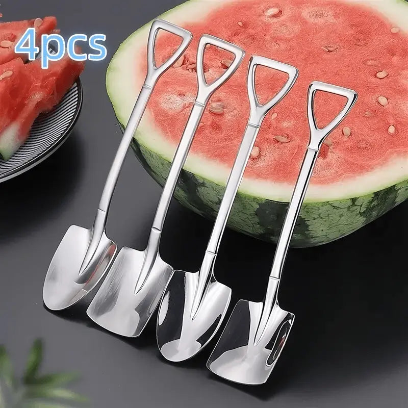 4pcs stainless steel spoons set food grade thickened watermelon dessert portable for outdoor camping details 0