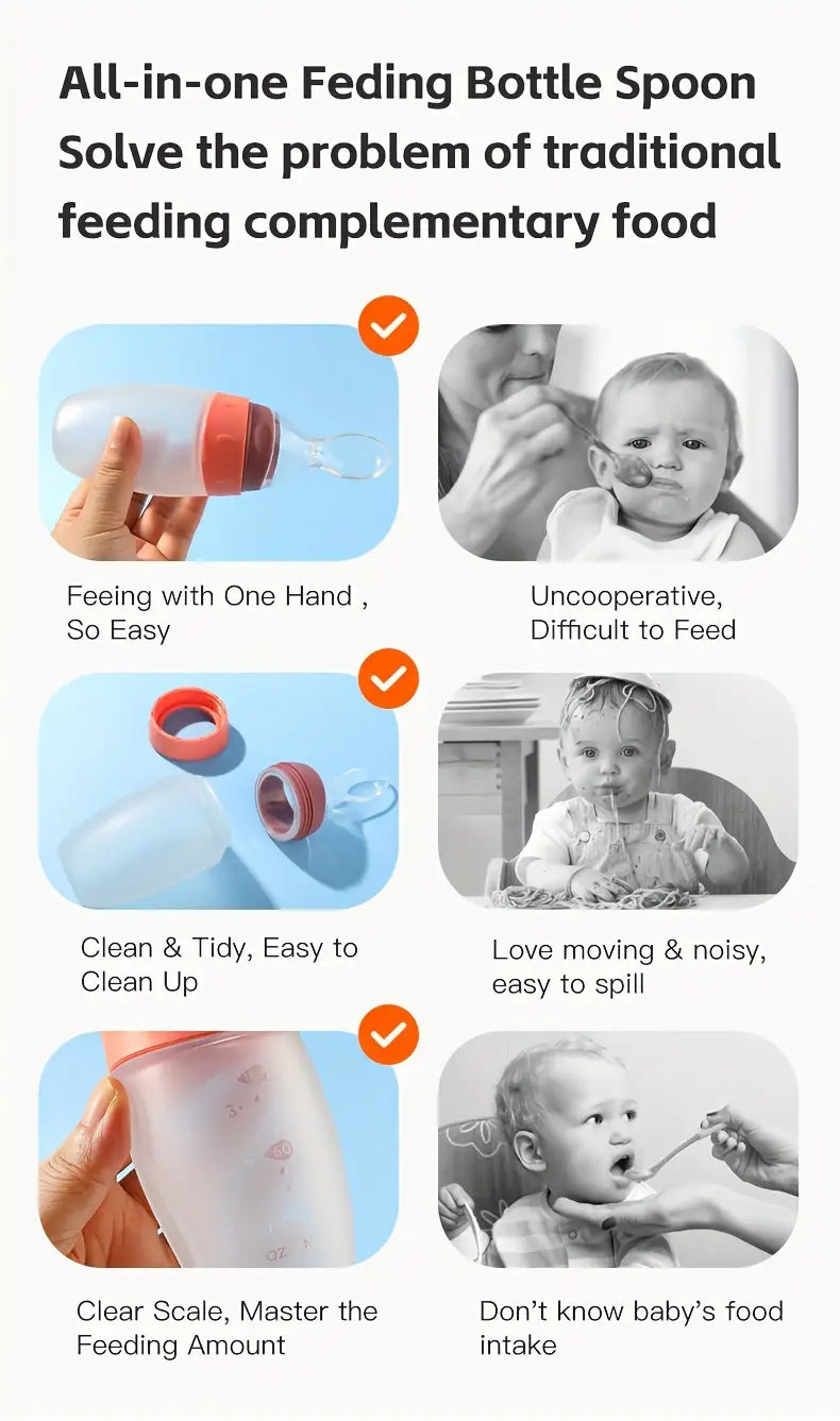 100ml 3oz suyuq silikon oziqlantiruvchi guruch pastasi siqish oziqlantirish shishasi va tarqatish qoshiq tafsilotlari 1