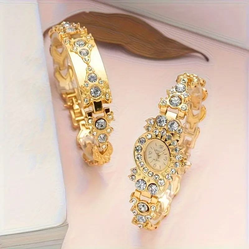 popular       quartz watch for women golden bracelet with oval zinc alloy case and   display european and   diamond studded     details 3