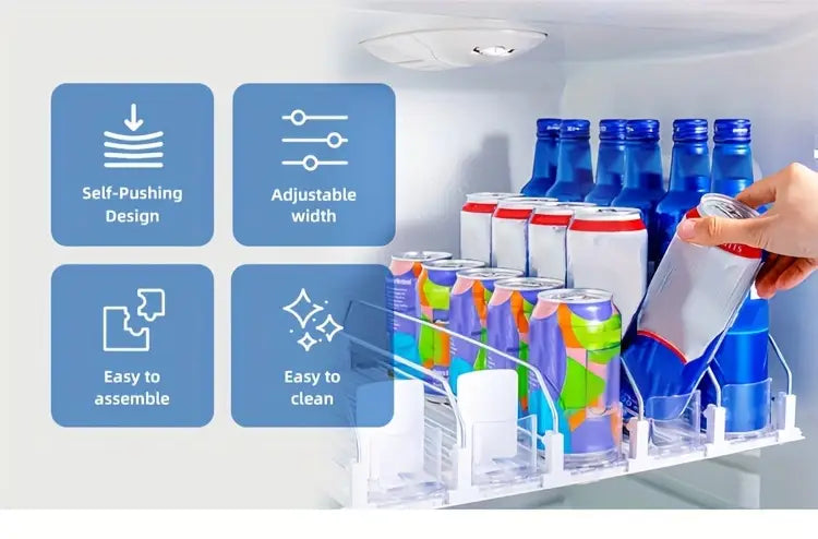 3 4 5 to'plam ichimlik pushersiz ichimlik propeller sovutgich shisha va bankalar uchun saqlash qutisi o'z-o'zidan harakatlanadigan soda bankasi dozatori bilan ikki qavatli bo'linma taxtasi va joylashish oshxona ehtiyot qismlari shkaf tashkilotchilari va saqlash stol tashkilotchisi tafsilotlari 0