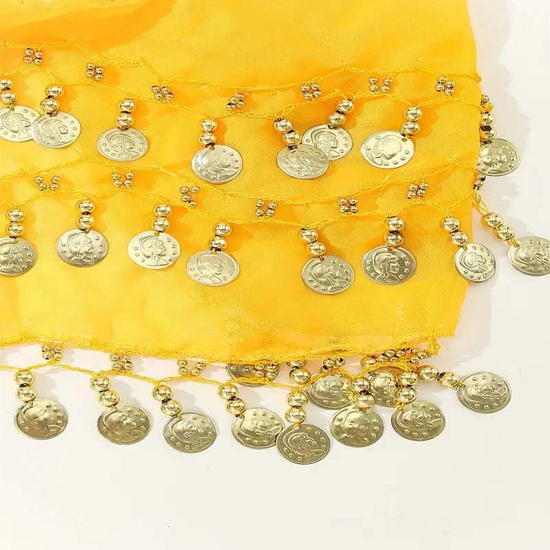 boho coin tassel hip belt candy color belly dance skirt shiny hip scarf dance skirt belt waist chain for women daily use details 12