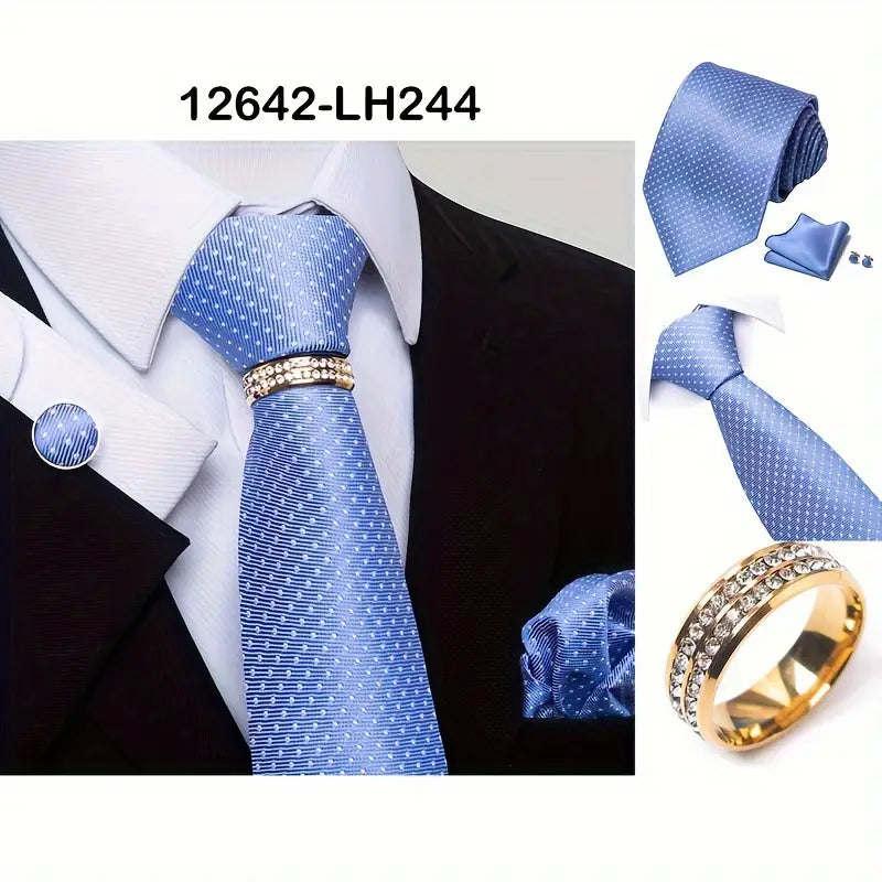 4pcs set mens fashion tie pocket square hnadkerchief and exquisite cufflinks set for wedding party business for gift details 8
