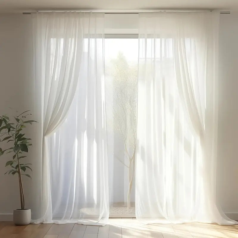 2pcs white translucent tulle curtain romantic atmosphere window sheer curtain for living room bedroom window door home decoration details 1