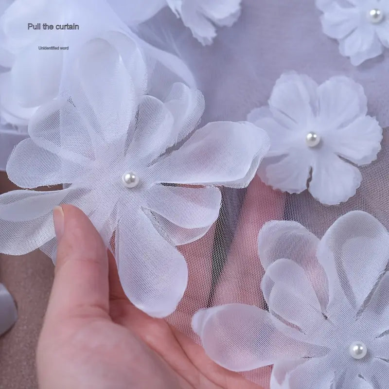 elegant floral bridal veil   and white flower decorated wedding headpiece polyester spandex no comb required   western style weddings brides headscarf wedding supplies details 1