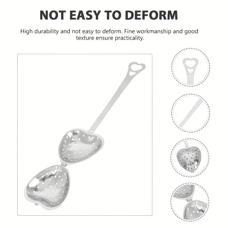 Infusor de té de acero inoxidable en forma de corazón de 1 pieza con mango largo, reutilizable, fácil de usar, para té verde, hierbas, especias, colador de cocina multifuncional, cuchara para precisión culinaria, detalles del colador de té 6