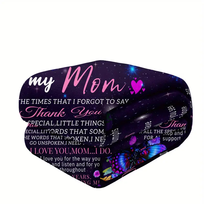 a letter to mom blanket butterfly blanket purple star gift for mom mothers day gift a birthday gift for mom details 2