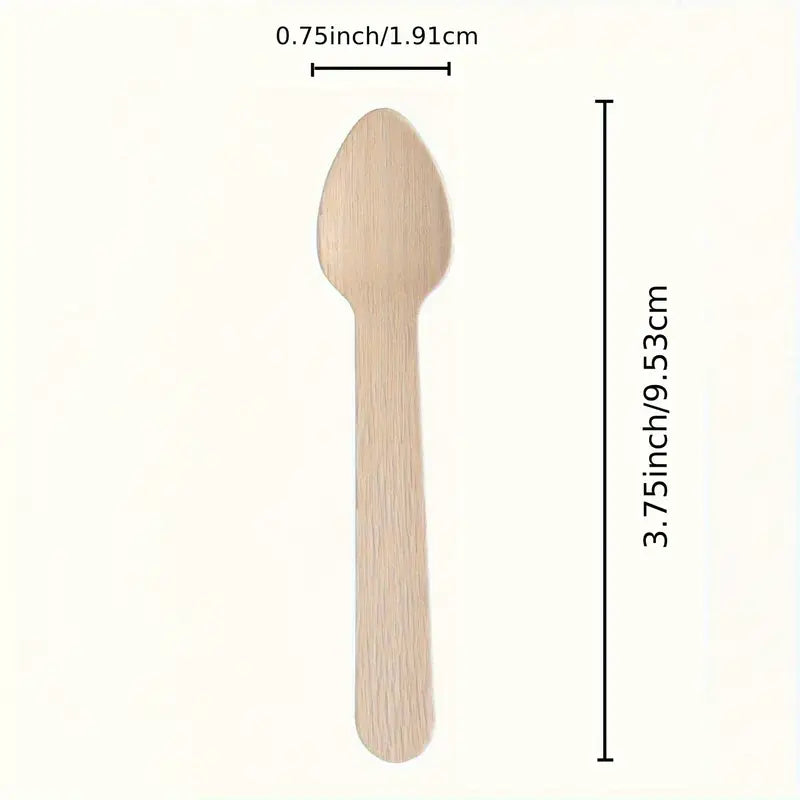 100pcs disposable food grade birch spoons cake ice cream dessert cutlery recyclable bamboo products suitable for parties weddings camping details 1