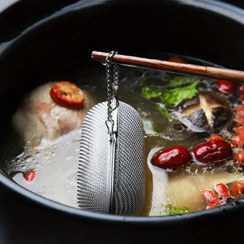 stainless steel infuser basket with chain fine mesh strainer for loose tea and spices kitchen and outdoor safe essentials details 1