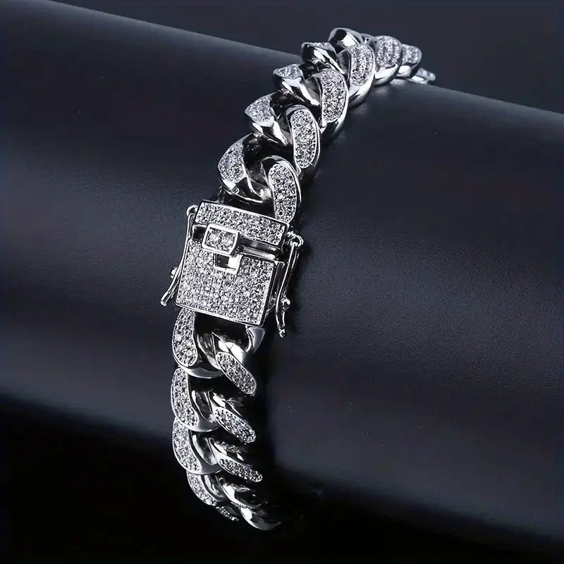 1pc 12mm hip hop chilled bracelet cuban chain zirconia mens charm bracelet details 5