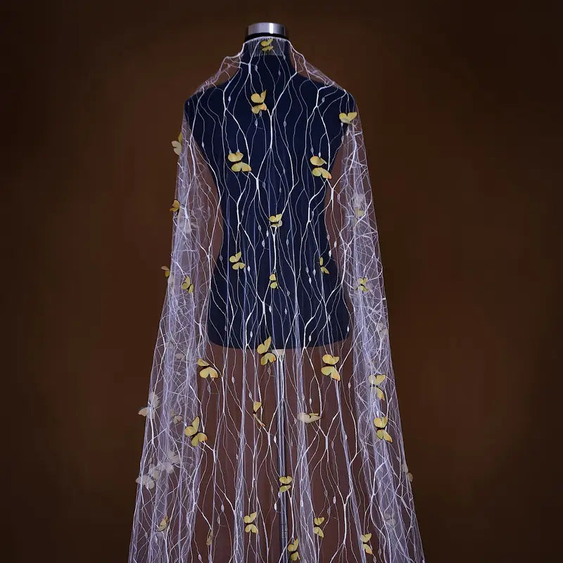 fashionable cathedral length bridal veil with 3d   embroidery nylon wedding veil 1 tier with comb hand wash elegant wedding accessory details 1