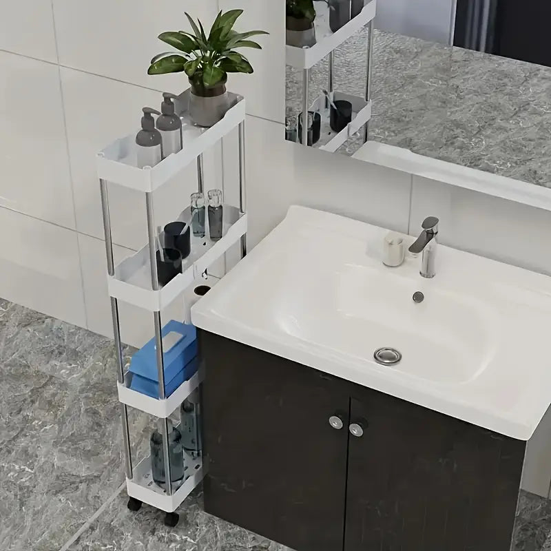 1pc 3 4 qavatli rulmanli saqlash carti, 3 4 qavatli ichki kiyim saqlash qutisi va rulmanli saqlash carti, quyuq mat va plastmassadan tayyorlangan, mustaqil hammom uchun saqlash racki, yotoqxona, mehmonxona, oshxona va aksessuarlar uchun ideal, hajmi 3.2 kub futdan kam, ultra ingichka hammom uchun saqlash polkasi tafsilotlari 3