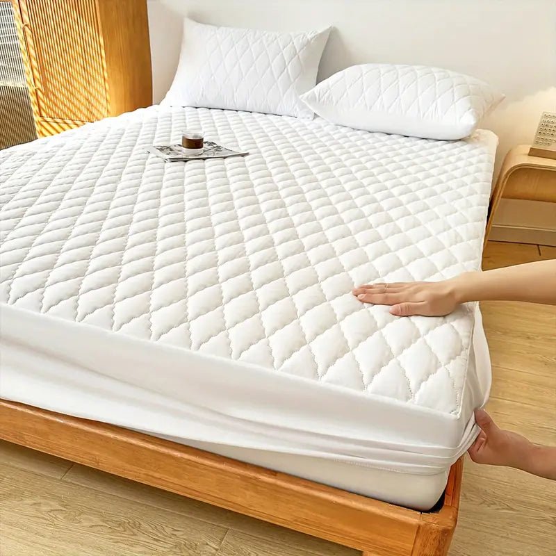 1pc waterproof cover without pillowcase quilted fitted sheet protector for single or double bed gray white details 0