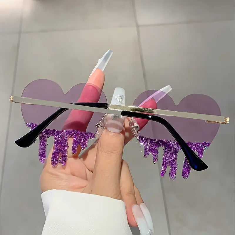 ayollar erkaklar chiroyli bling rimless dekorativ soyalar partiyali plyaj prom moda ko'zoynaklari musiqa festival uchun tafsilotlar 5