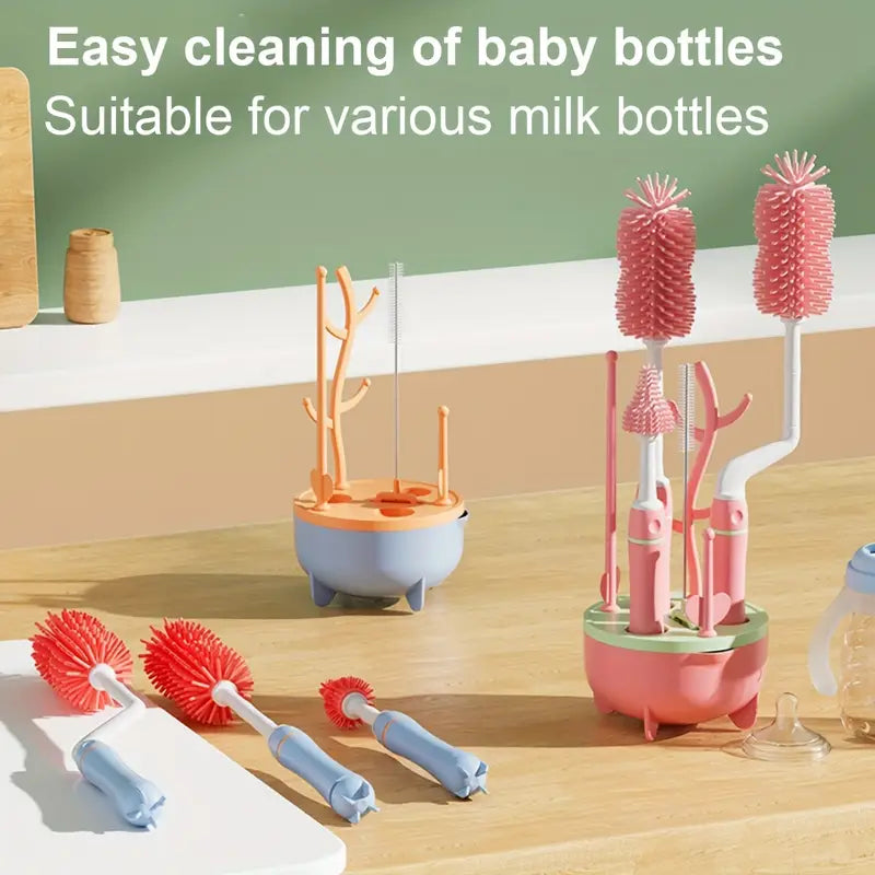 Набор из 8 шт. щеток для бутылочек для малышей, щетка для чистки бутылок для дома с держателем для слива, щетка для соски, трубочка, детали 0
