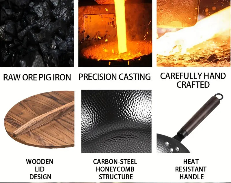 чугунная вок для шеф-поваров 32см традиционный китайский универсальный для индукции газовой, электрической, керамической плит безопасное без химического покрытия, профессиональная сковорода детали 3