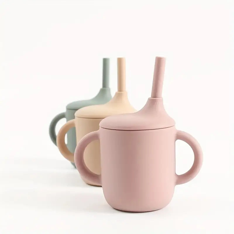 silicone learning drinking cup childrens anti fall high temperature resistant training cup with straw baby silicone cup with handle details 4