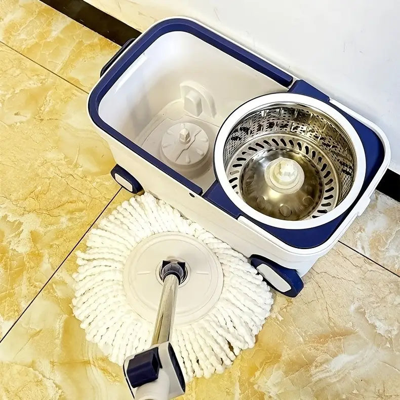 Juego de fregona giratoria con cubo de 1 pieza, con 4 ruedas, dispensador de líquido, escurridor, cubo giratorio de 360 grados, sistema de limpieza y fregado de suelos, fregona giratoria para el hogar, fregona perezosa, mop dust adecuado para limpieza en seco y húmedo, detalles de suministros de limpieza 6