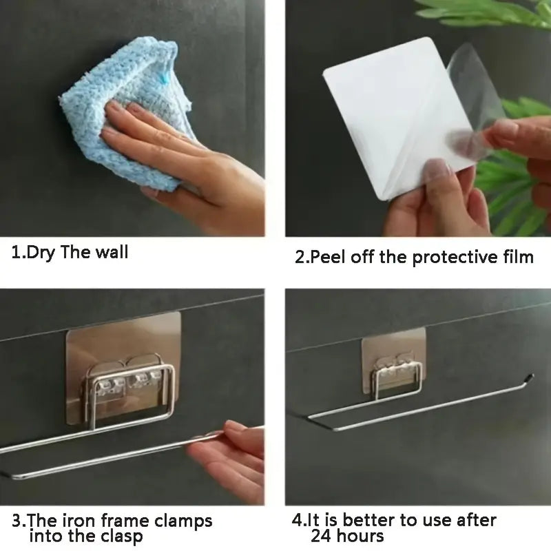 1pc soporte para toallas de papel de cocina de acero inoxidable sin perforaciones colgador de trapos soporte para papel de baño en el baño detalles 4