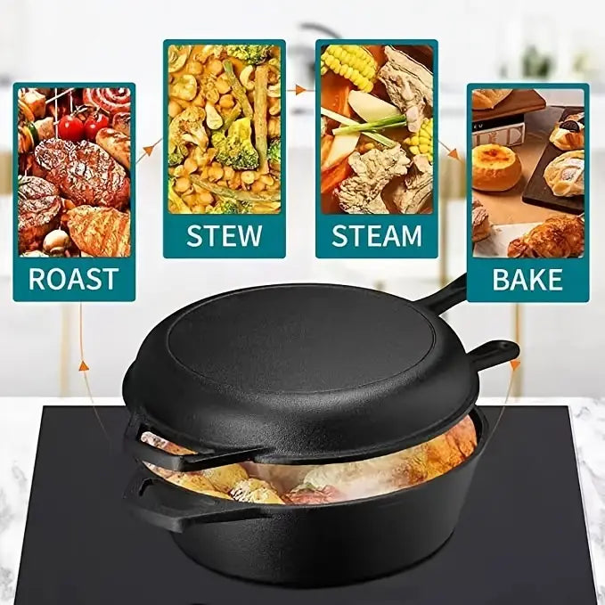 1pc cast iron   pretreated cast iron stew pans cast iron frying pans non stick with heat resistant handles black details 0