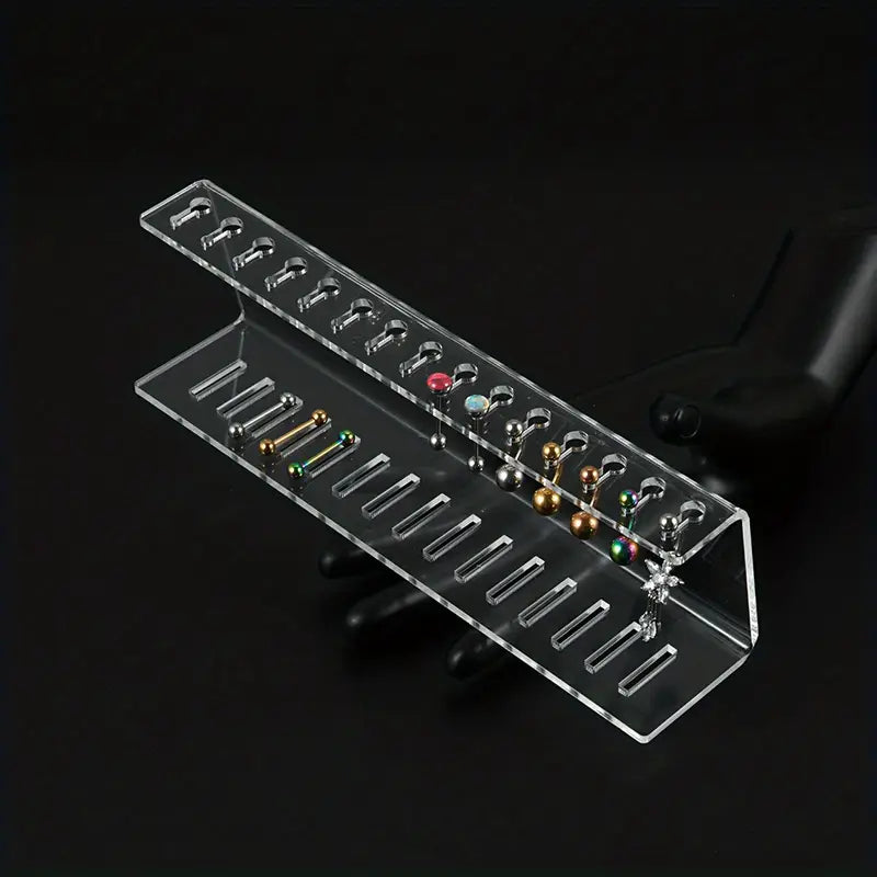 1шт прозрачная многофункциональная подставка для украшений, стойка для серег, пупков, ногтей, языка, губ, детали ногтей 7