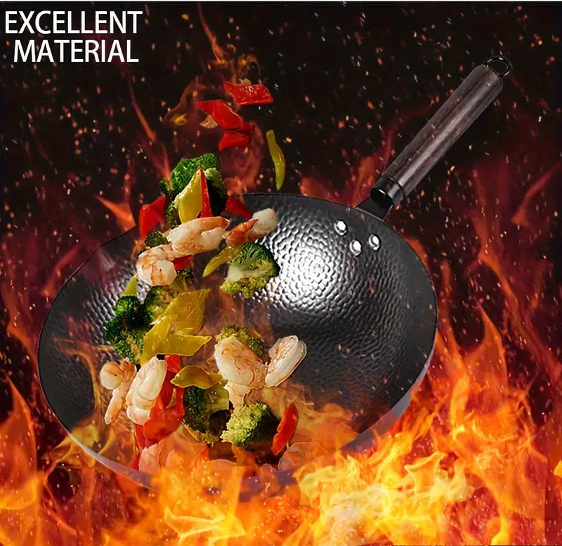 чугунная вок-сковорода для шеф-поваров 32 см традиционный китайский стиль универсальна для индукционных, газовых, электрических и керамических плит, богатая железом, безопасное безхимическое покрытие, профессиональная сковорода, детали 2