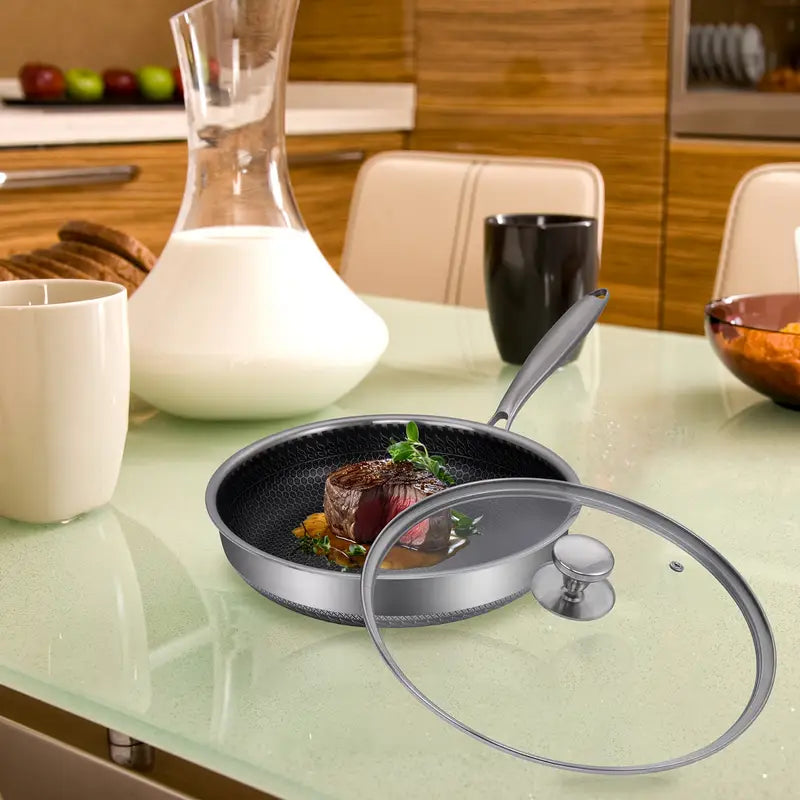 12 inch stainless steel   honeycomb design non stick scratch resistant dishwasher safe with smooth bottom for eggs steaks details 7