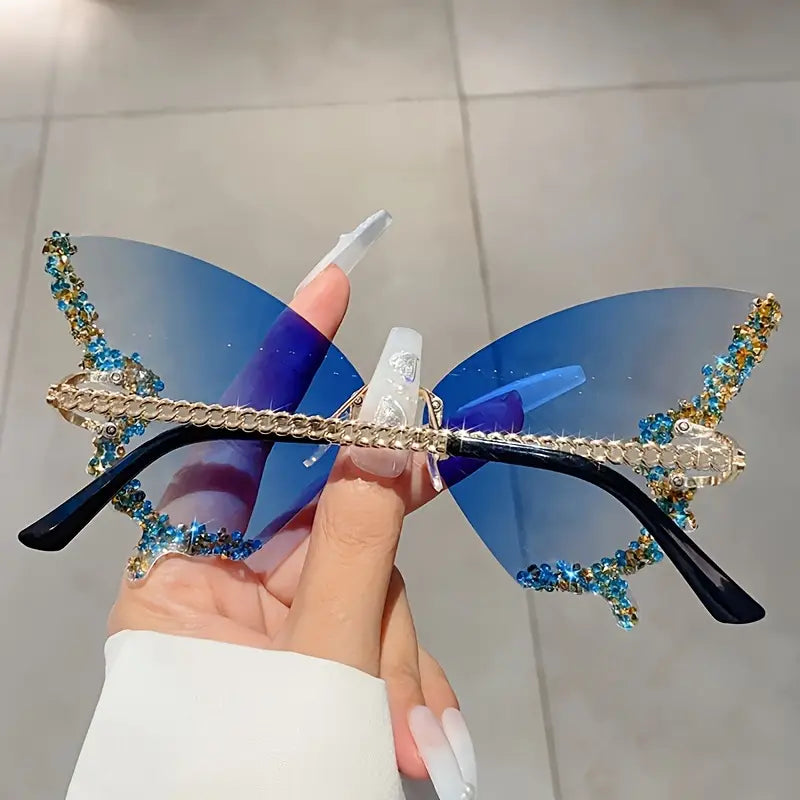   rimless for women bling   gradient decorative shades for costume party prom fashion glasses details 9