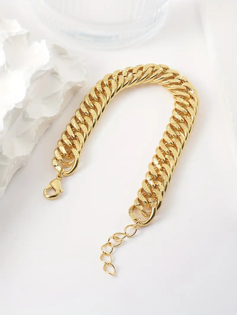 vintage hip hop style thick chain bracelet 18k gold plated cuban link fashion jewelry for women details 5