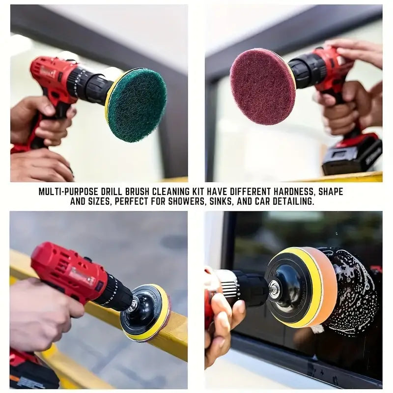 Juego de 19 piezas de accesorios para cepillos de taladro, kit de limpieza versátil para coches, cocinas, baños y más, almohadillas de lijado, discos de pulido, accesorios de extensión, detalles 3