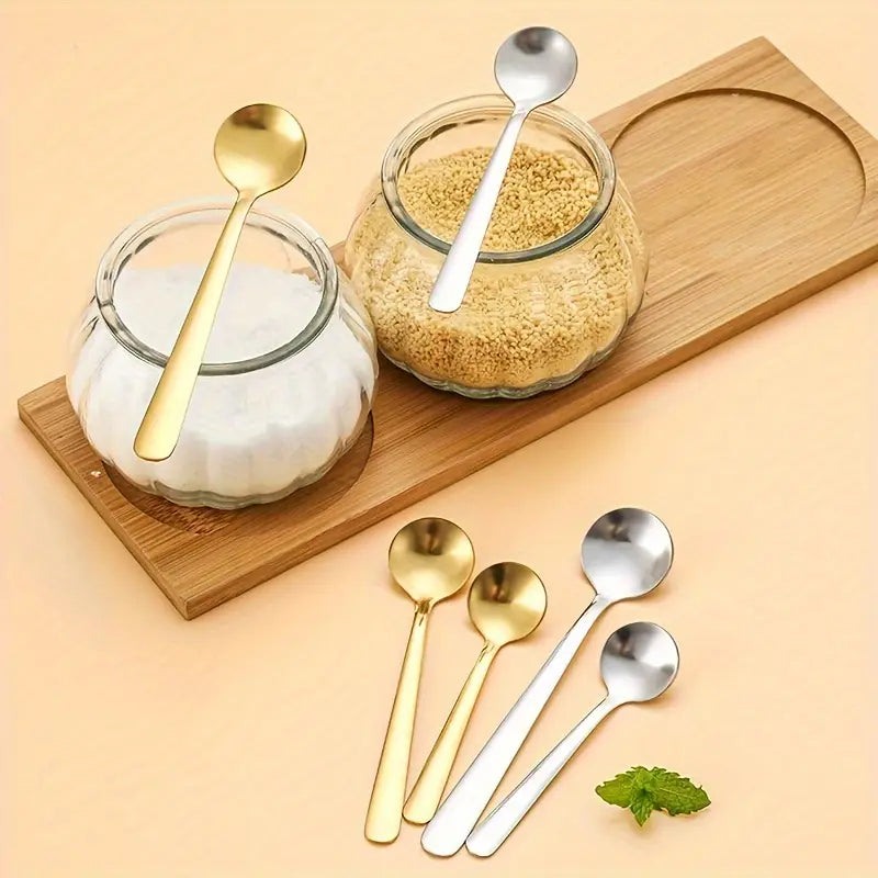 8 piece mini seasoning spoon set 304 stainless steel coffee tea and espresso silver and golden colors details 5