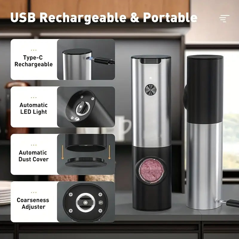 automatic grinder set for grilled meat pepper and salt adjustable single hand operation usb charging two piece gift set details 6