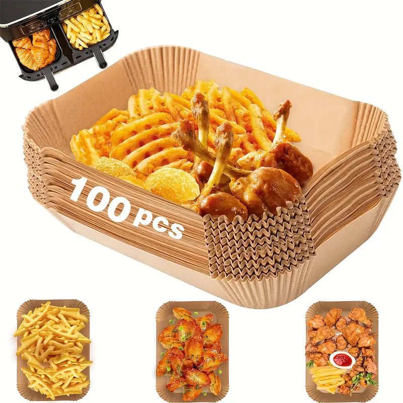 200 50pcs non stick disposable air fryer liners square paper basket bowls baking trays oven safe kitchen accessories air fryer inner pot baking tools details 2