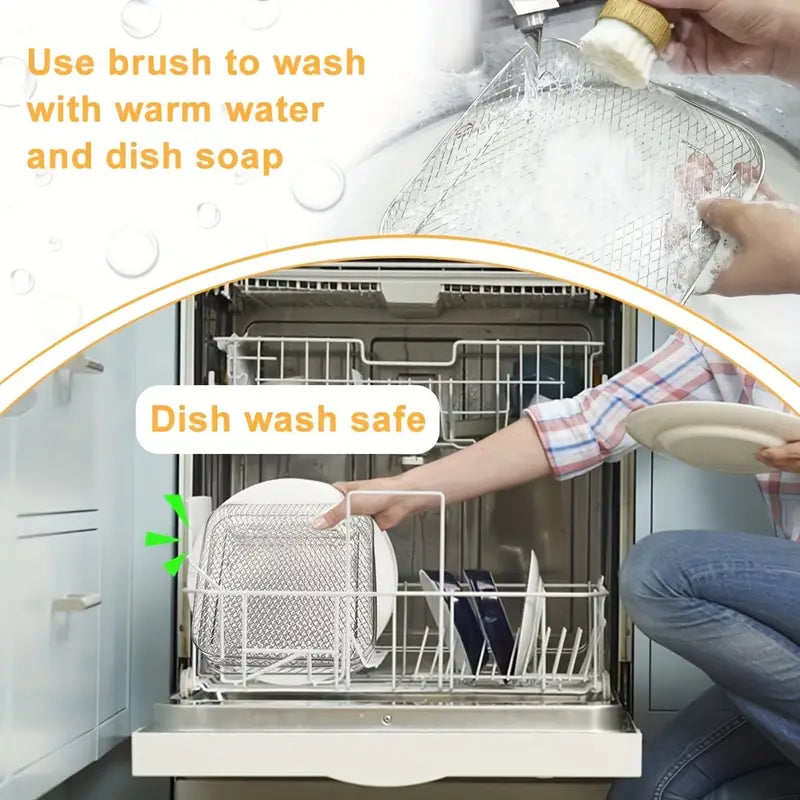 1 set stainless steel grill air fryer accessory stackable oil drip tray reusable washable kitchen tool for indoor and outdoor use details 3