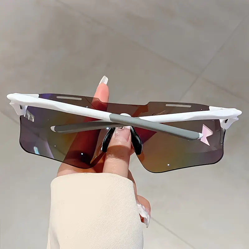 womens wrapped rimless fashion glasses fashionable integrated lens goggles trendy coated cycling glasses details 2