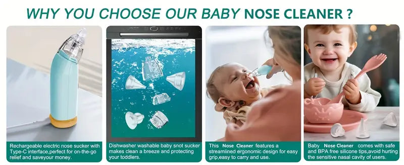 1pc portable nose sucker electric nose cleaner snot booger sucker with music light 3 silicone tips 3 adjustable suction levels details 2